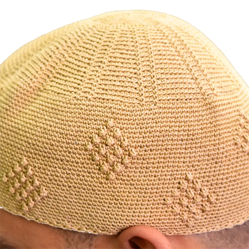 02-Men’s Detailed Knit Prayer Hat – Beige