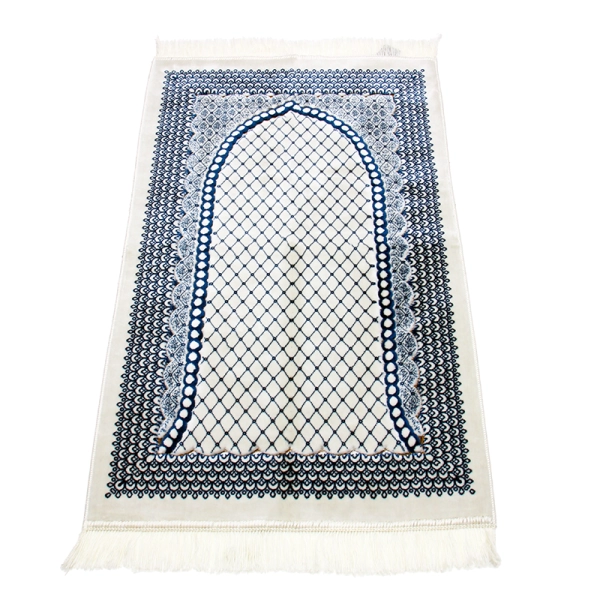 White & Baby Blue Pattern Muslim Prayer Rug