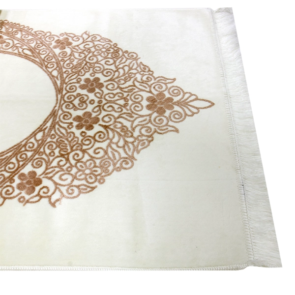 white and brown Muslim prayer mat