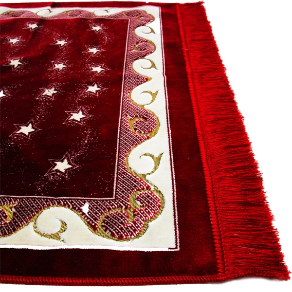 red, cream and gold prayer mat