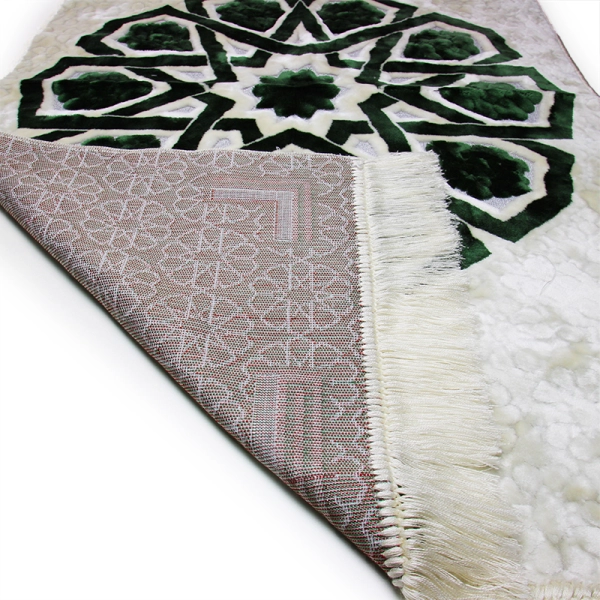 White With Emrald Green Pattern Prayer Mat