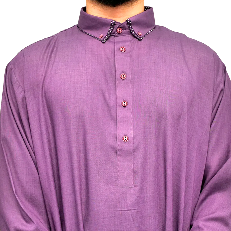 07-MenÔÇÖs Tuxedo Shirt Collar Thobe ÔÇô 632 lilac