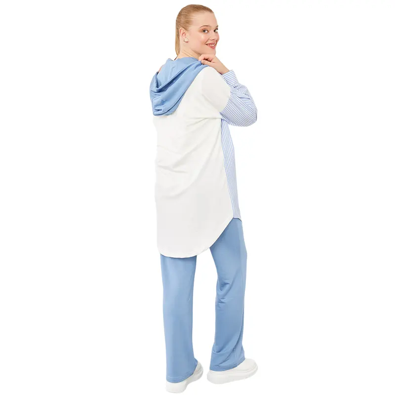 Blue and White Hooded Co Ord 6