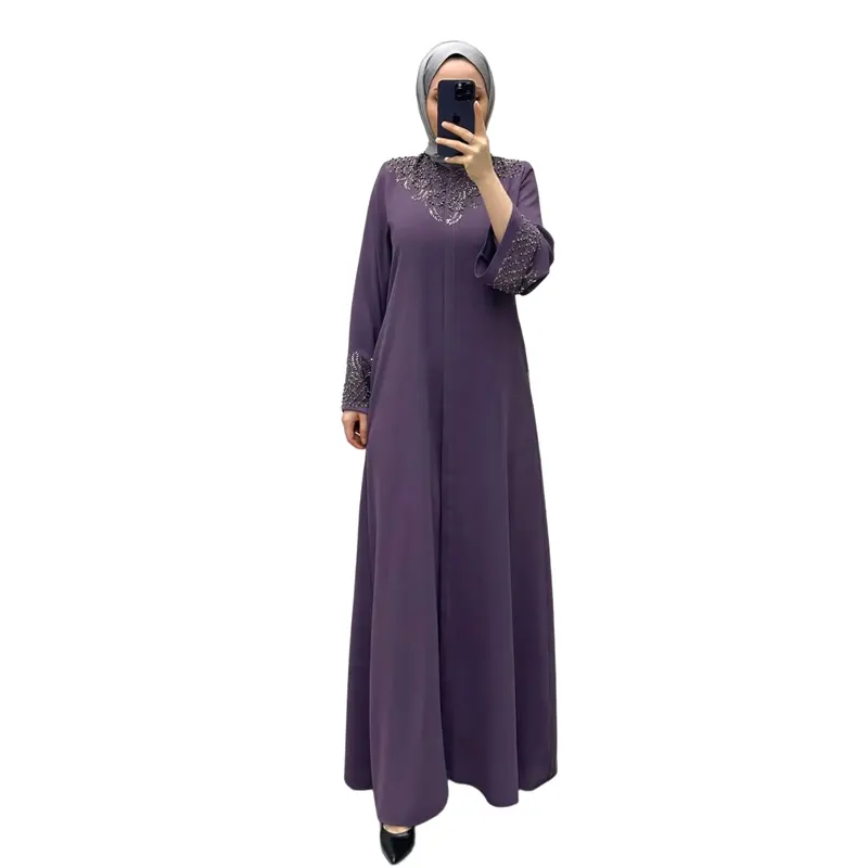 Embellished Layered Cuff Zip Abaya – Purple