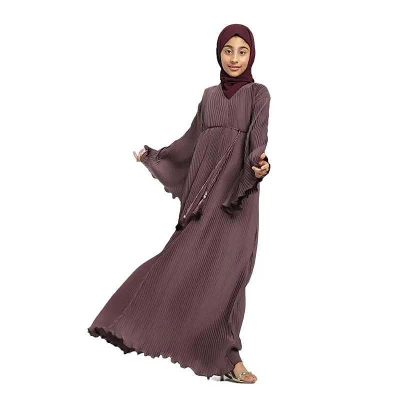 Mauve Muslim Girl Plicate Abaya