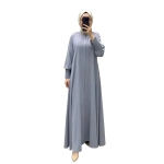 Grey Layered Cuff Zip Abaya Dress