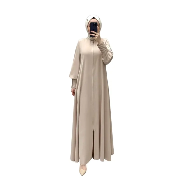 Order Cream Layered Cuff Zip Abaya Dress Online Amsons UK