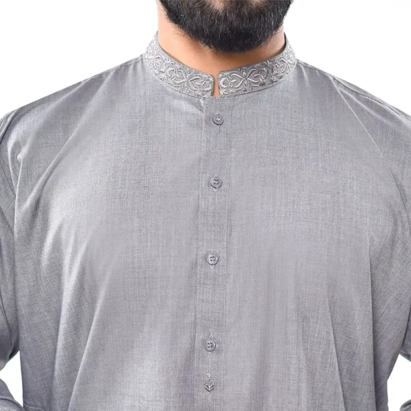 grey embroidered collar men's shalwar kameez
