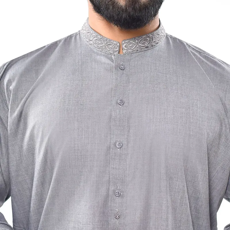 grey embroidered collar men’s shalwar kameez