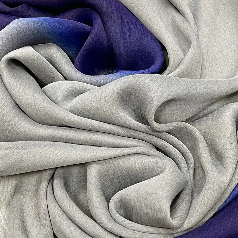 Ombre Ribbed Silk Chiffon – Navy Blue _ light Grey 1
