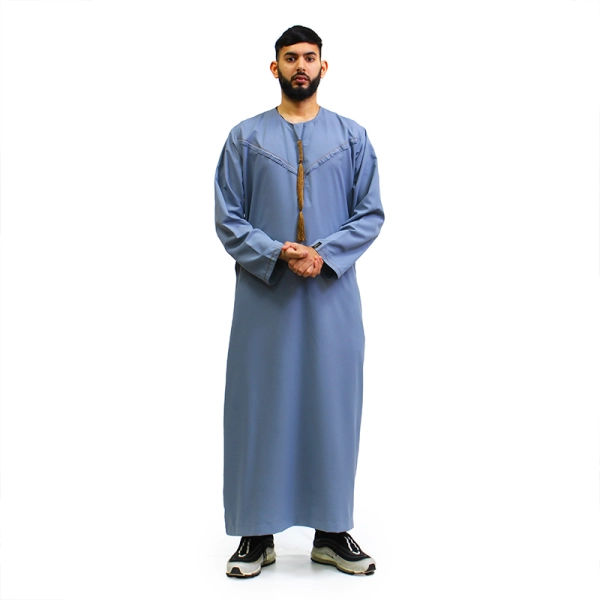 Omani Brown Tassel Denim Blue Thobe