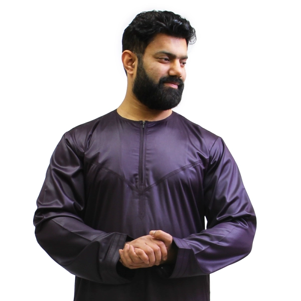 Dark Purple Men Satin Omani Thobe