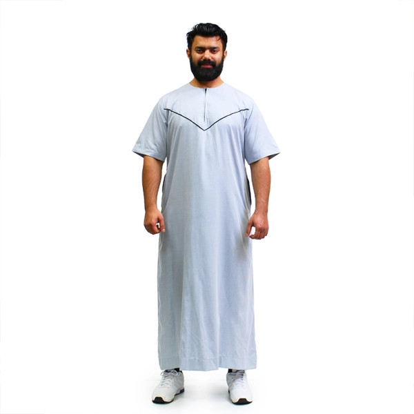 Grey Omani Half Sleeve Thobe