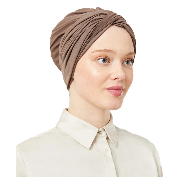 Brown Pre-Tied Instant Turban Scarf for Women