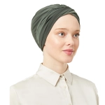 Olive Green Pre-Tied Instant Turban Scarf