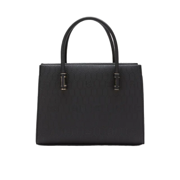 Black Top Handle Textured Hand Bag for Women