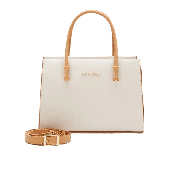 Cream Top Handle Textured Hand Bag