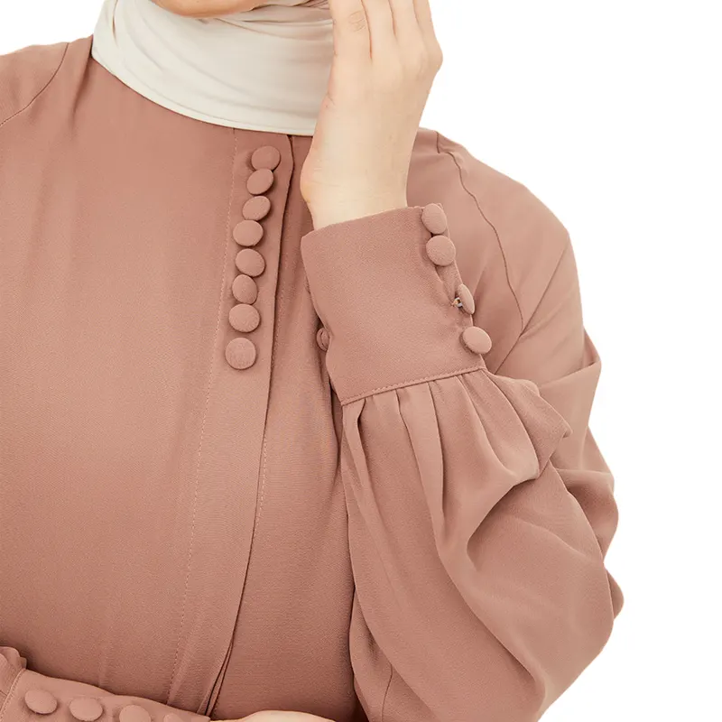 Flared Button Caramel Muslim Abaya