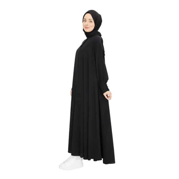 Flared Button Black Muslim Abaya