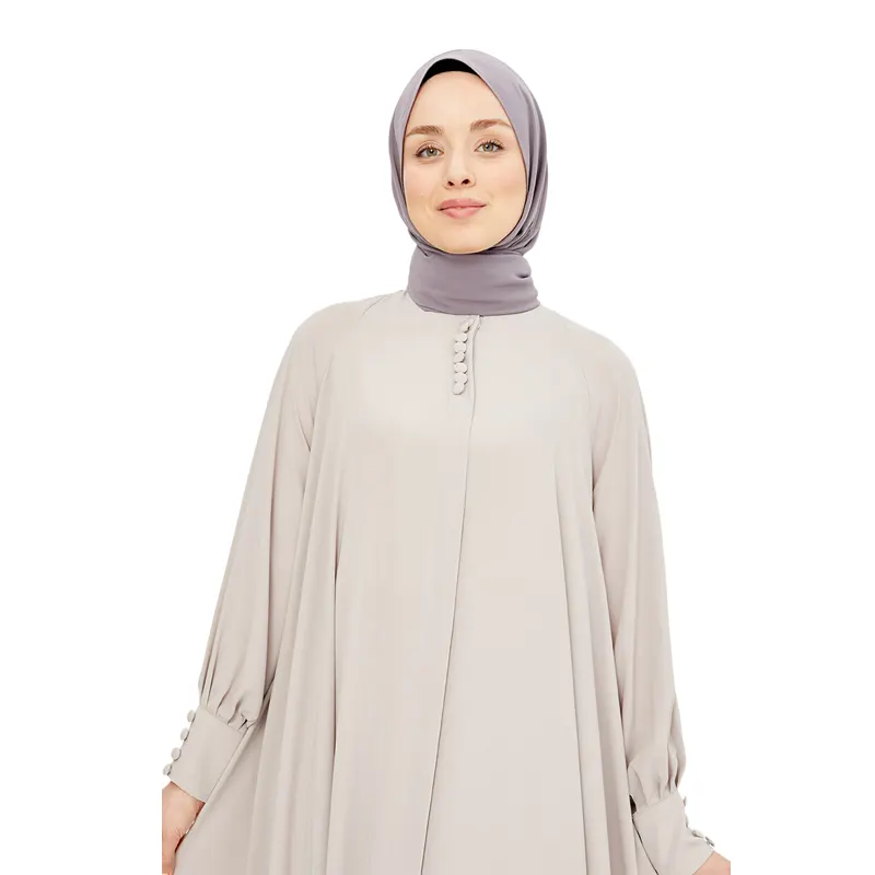 flared button off white Muslim abaya