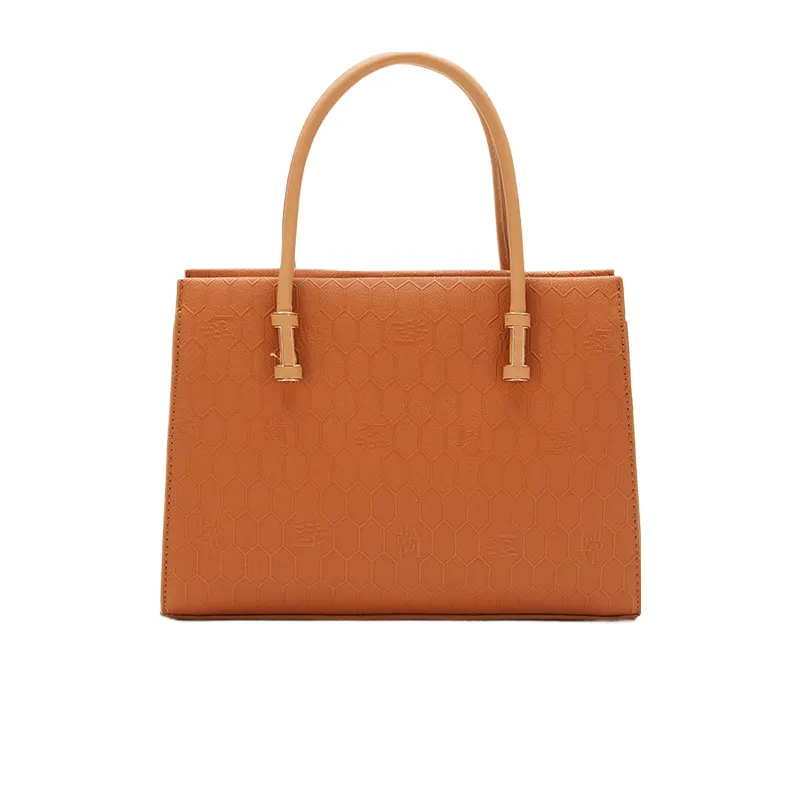 Tan Top Handle Textured Hand Bag for Women