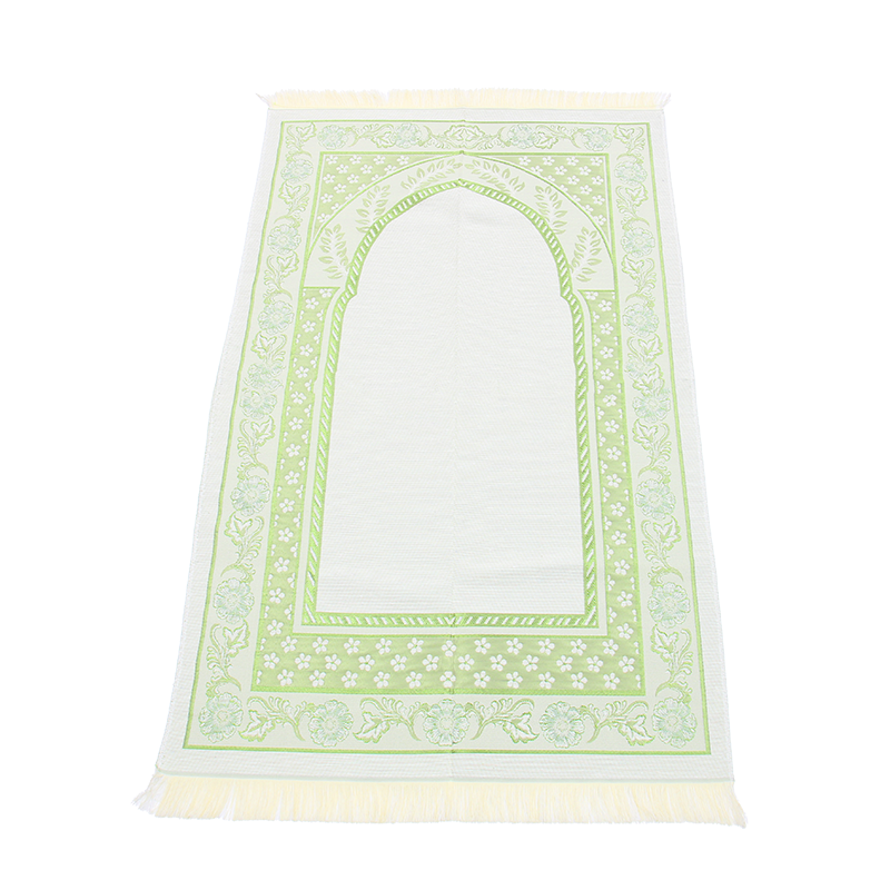 Beige & Green Light Weight Muslim Prayer Rug