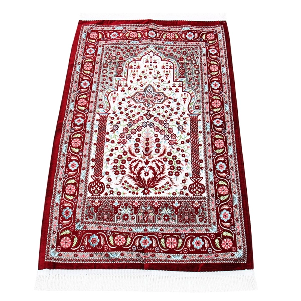 Traditional Design Maroon Muslim Prayer Rug