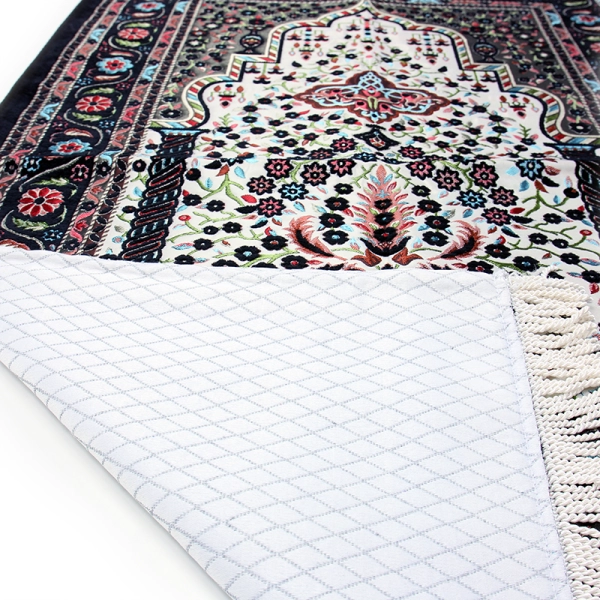 black traditional design Muslim prayer mat