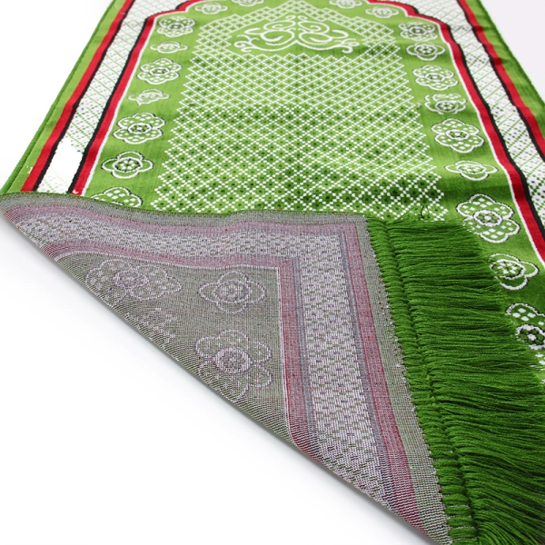 designer Muslim prayer rug in green and white