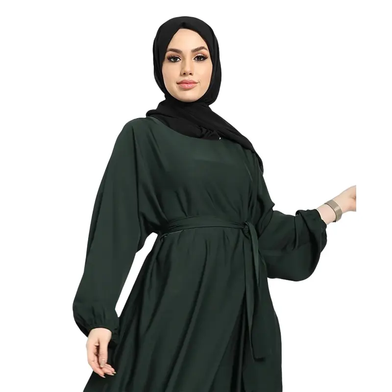 Basic Belted Bottle Green Muslim Abaya