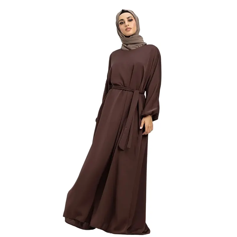 Belted Basic Women's Brown Muslim Abaya