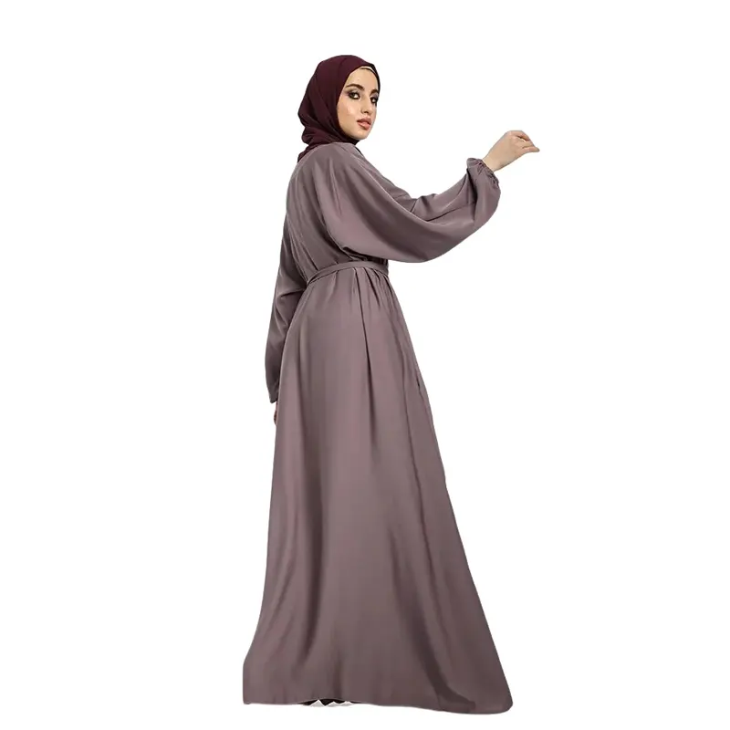 Mauve Basic Belted Muslim Abaya