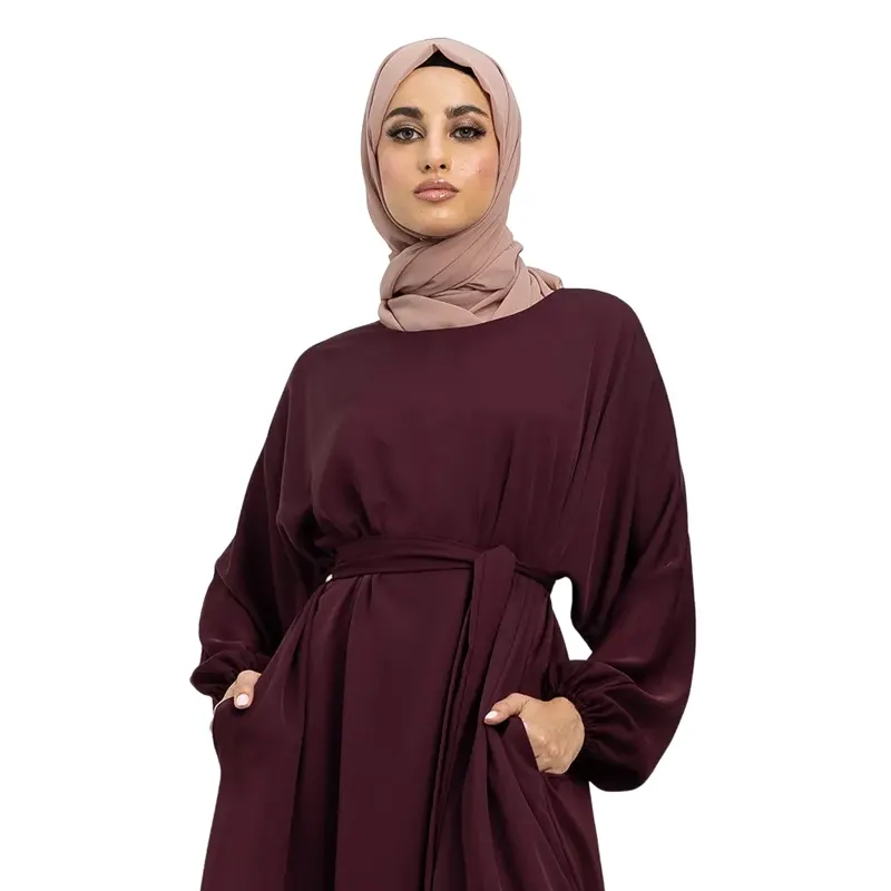Basic Belted Plum Muslim Abaya