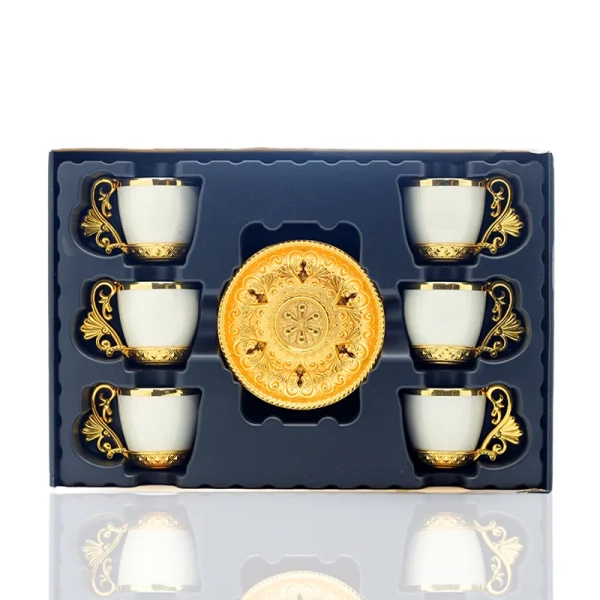 White & Gold Six Piece Coffee Set