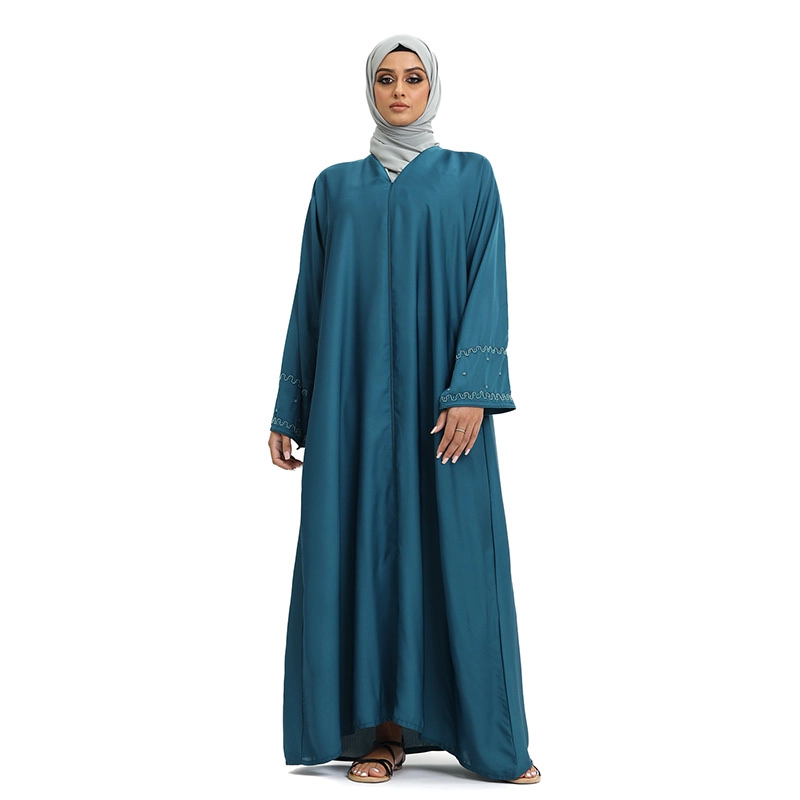 Faiza Teal Beaded Sleeve Abaya