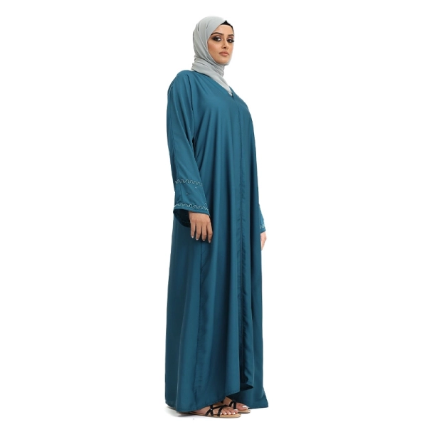 Teal Embroidered on the sleeves abaya