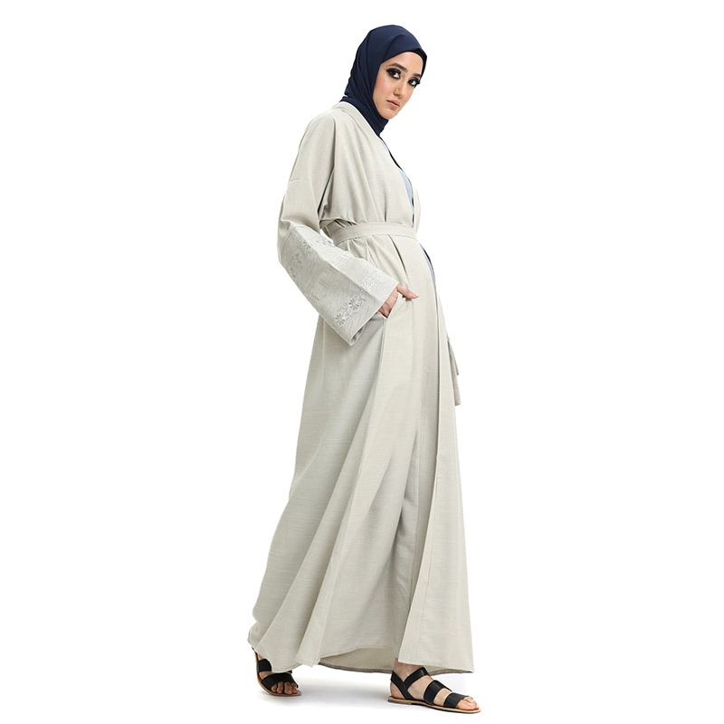 Cream Muslim Linen Open Abaya