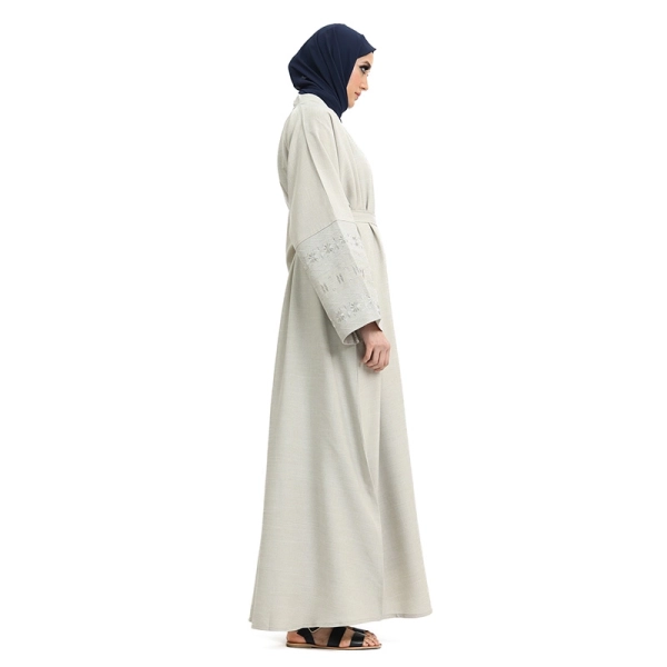 Shop Cream Muslim Linen Open Abaya