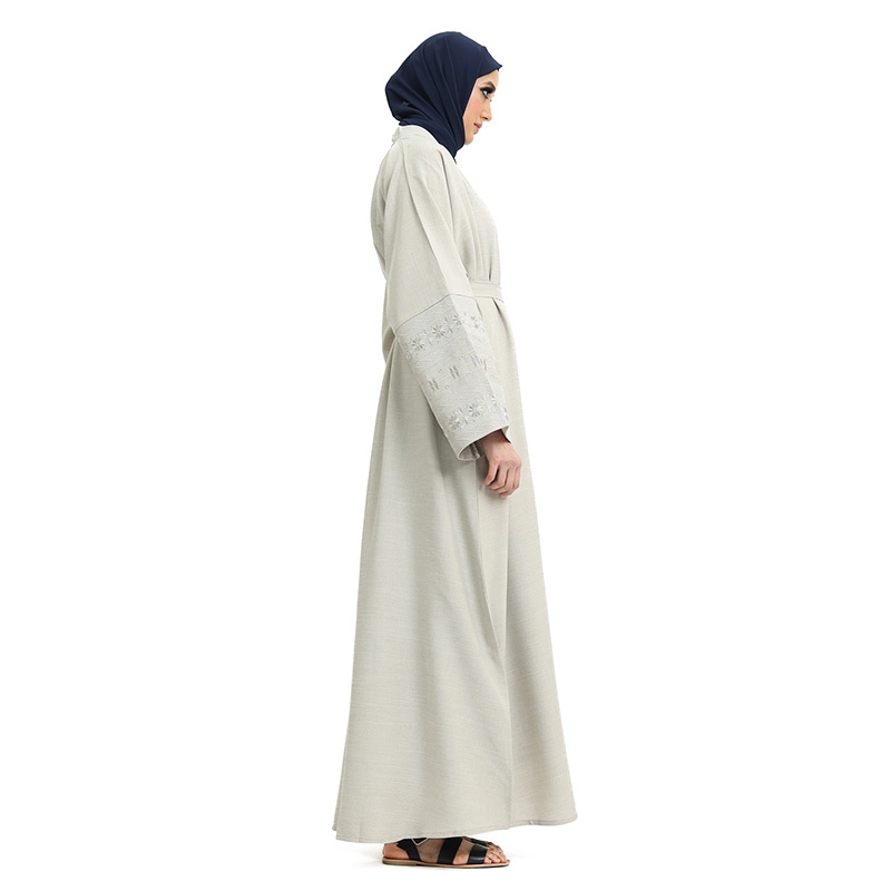 Shop Cream Muslim Linen Open Abaya