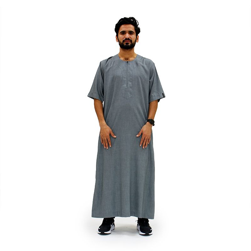Omani Grey Short Sleeve Thobe