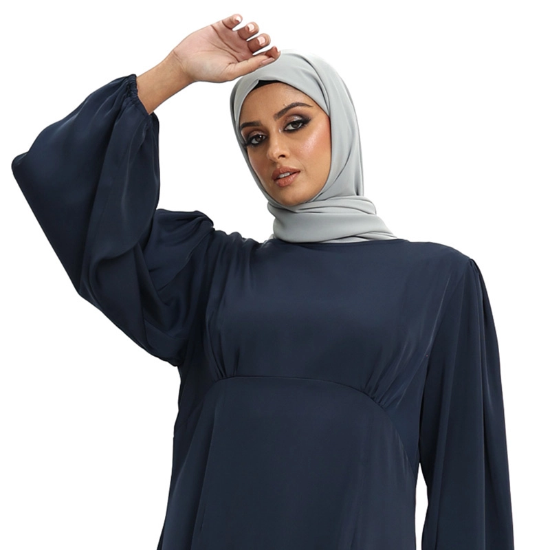 navy colour pleated satin Islamic dress