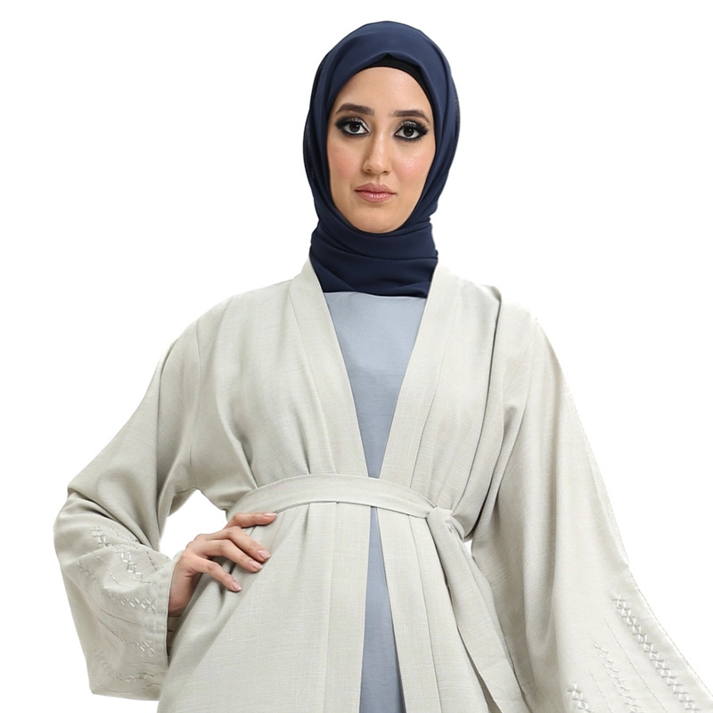 Linen Cream Muslim Open Abaya