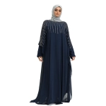 Detailed Belted Batwing Navy Abaya