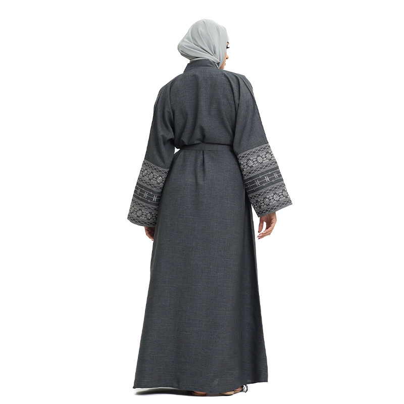 Grey Muslim Linen Open Abaya