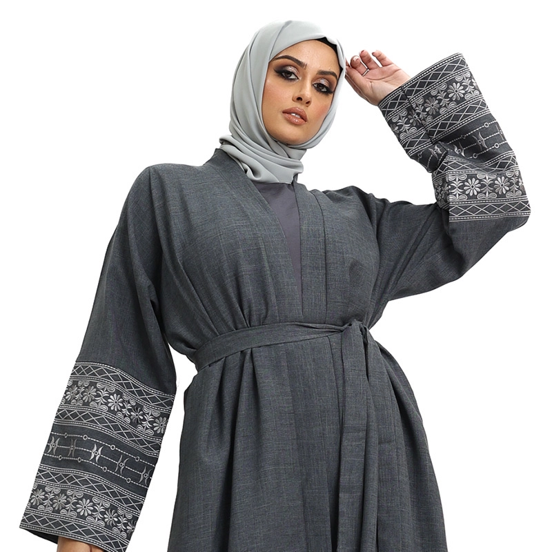 linen abaya in grey