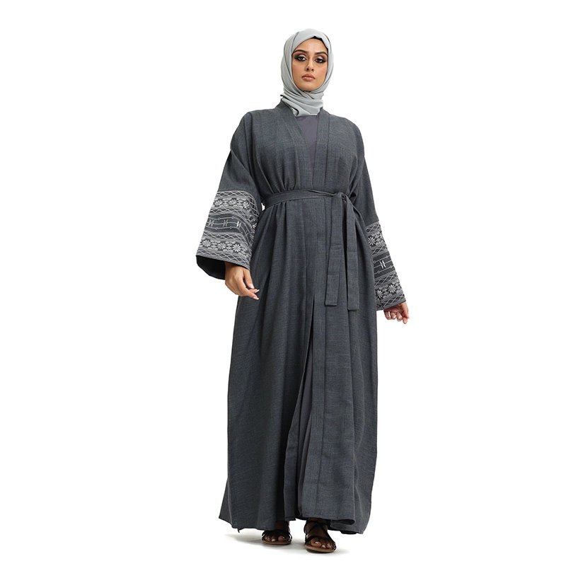 Women’s Linen Grey Open Abaya
