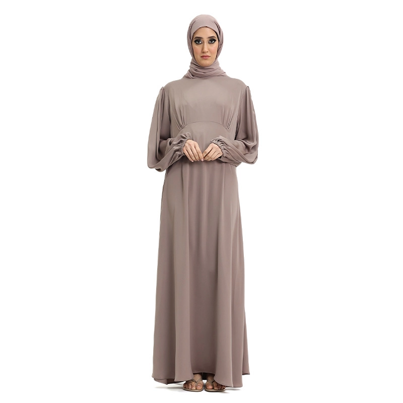 taupe pleated satin Islamic dress