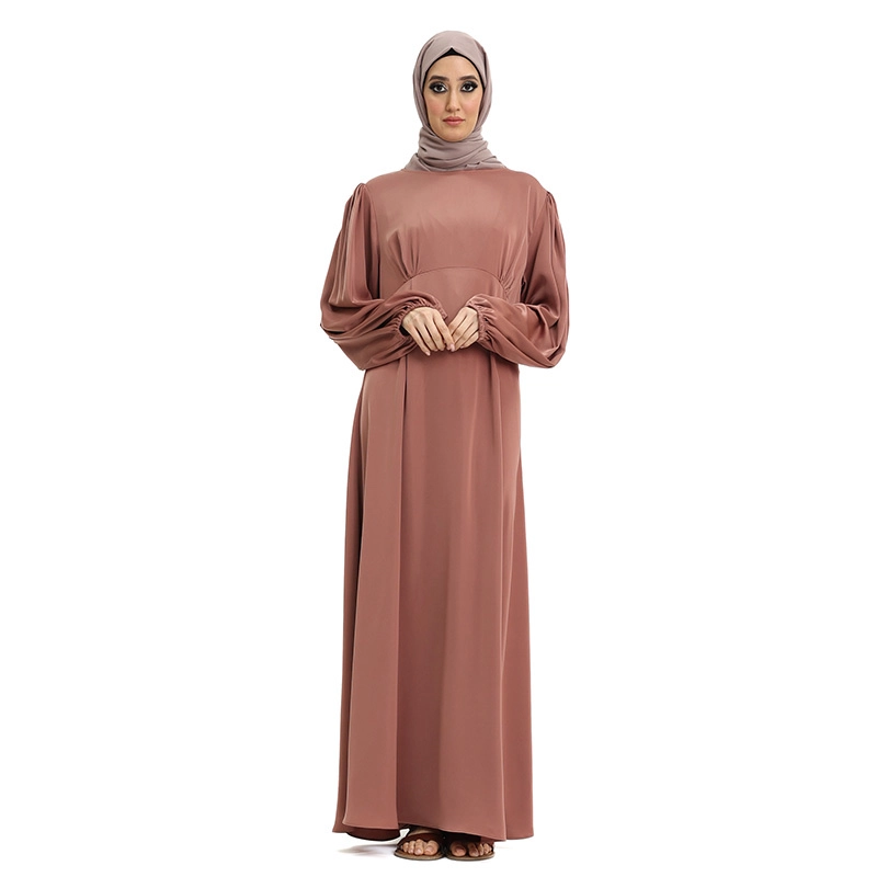 rose colour pleated satin Islamic dress