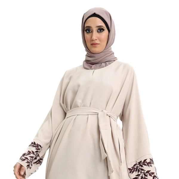 pastel peach linen prayer abaya