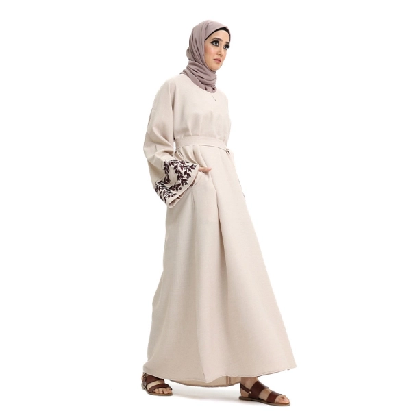 pastel peach linen prayer abaya